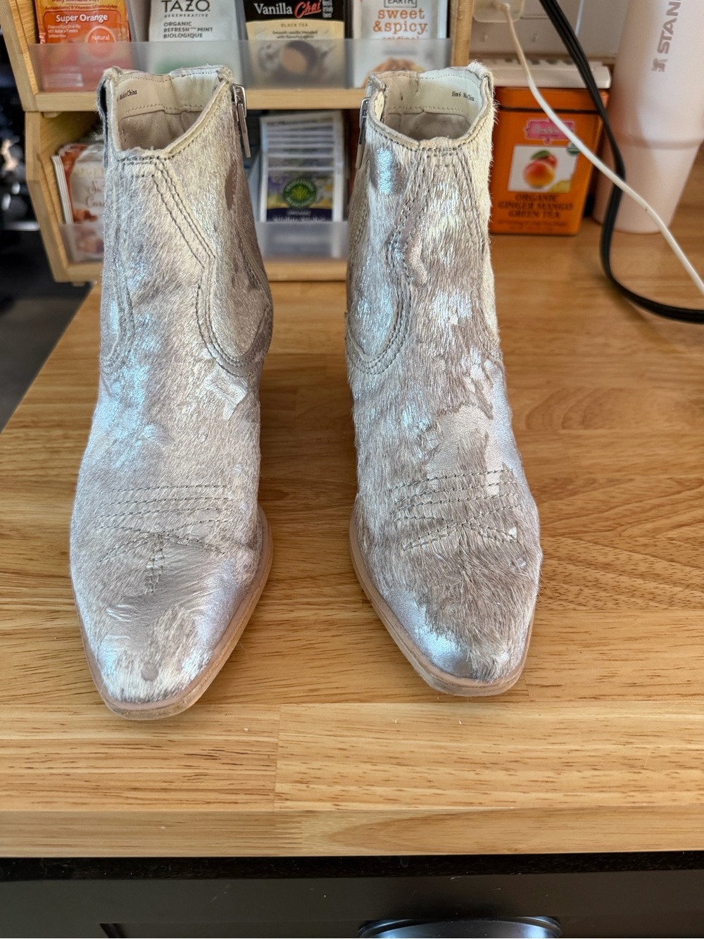 Dolce Vita Metallic Silver Hair-On Leather Ankle Boots
